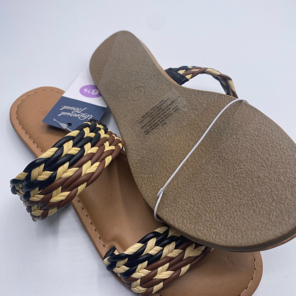 Women's Universal Thread Anita Two-Band Slide Sandals Black/Brown - Picture 3 of 5